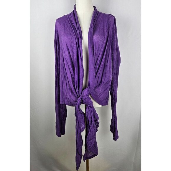 NEW Bryn Walker Isabella Aurora Gauze Top Jacket 3X Purple Cotton Tie Front Boho - Picture 2 of 15